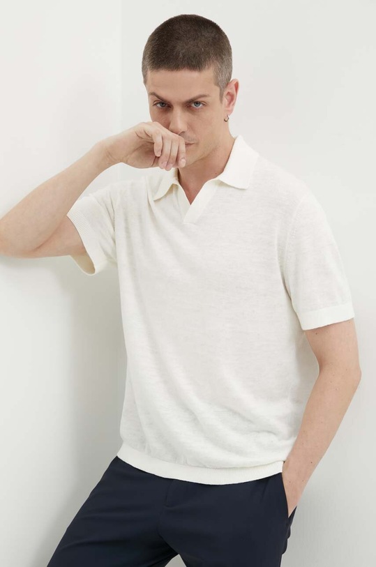 Theory polo lniane regular beżowy N0483701