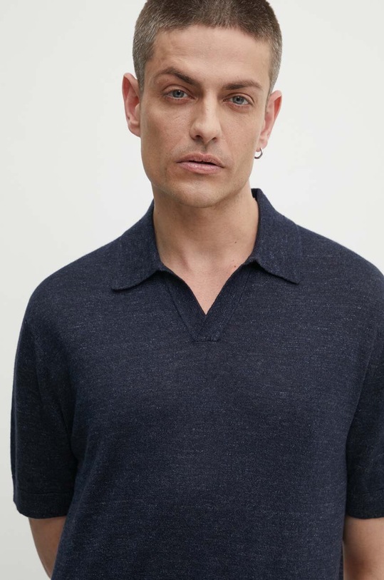 Theory polo lniane regular granatowy N0483701