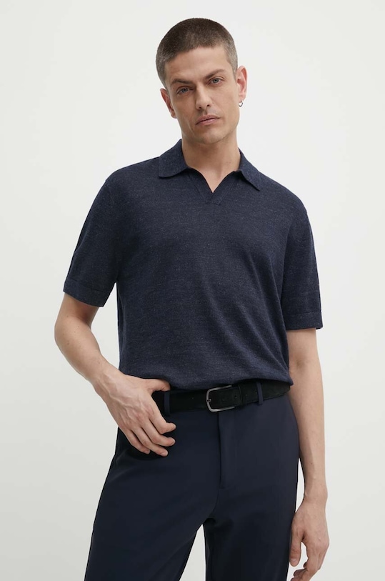 Theory polo lniane granatowy N0483701