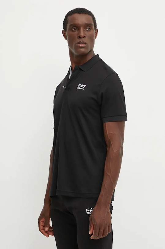 Памучна тениска с яка EA7 Emporio Armani черен PJOLZ.6DPF09.1200