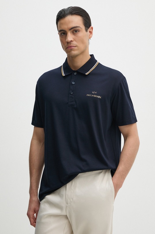 Bavlněné polo tričko Paul&Shark potisk námořnická modř 14311713