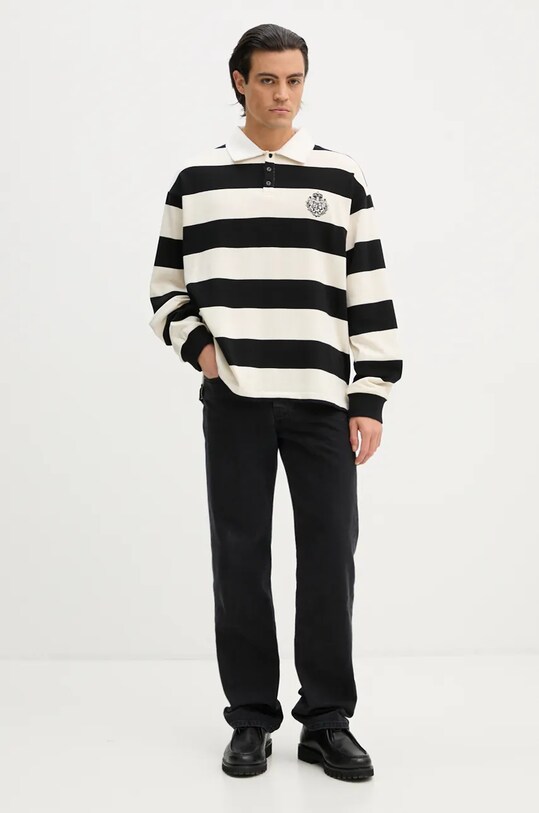 Βαμβακερή μπλούζα με μακριά μανίκια The Kooples HPOL29004K μαύρο AW24