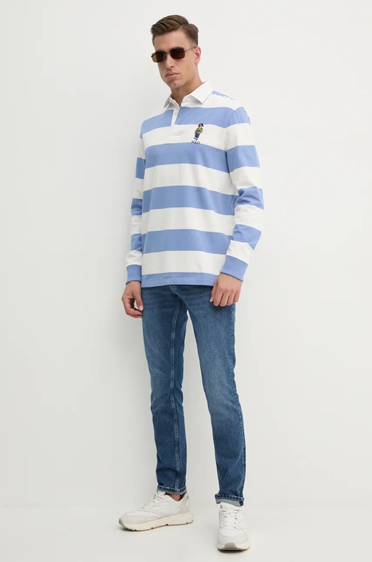 Bavlněné tričko s dlouhým rukávem Polo Ralph Lauren 710952913 modrá AW24