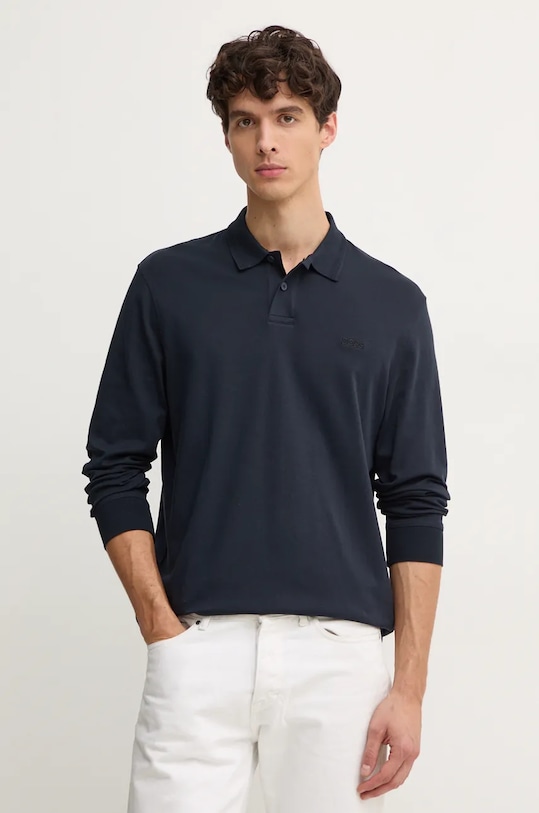 Boss Orange longsleeve din bumbac uni bleumarin 50527525