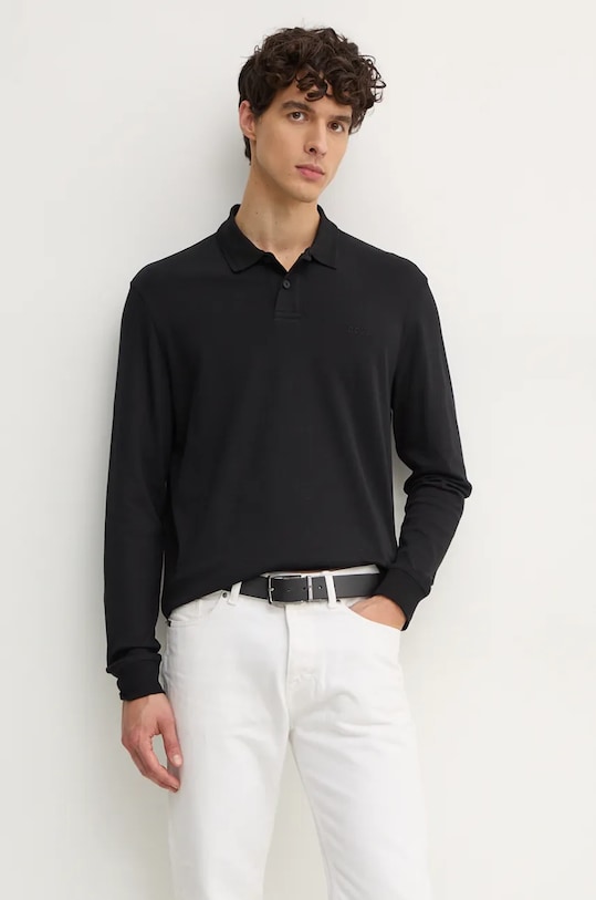 Boss Orange longsleeve din bumbac uni negru 50527525
