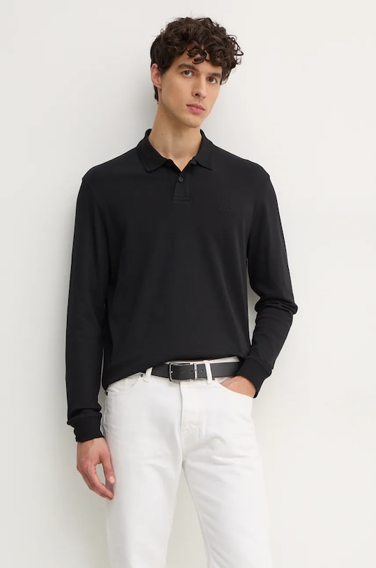 Бавовняний лонгслів Boss Orange бавовна чорний 50527525