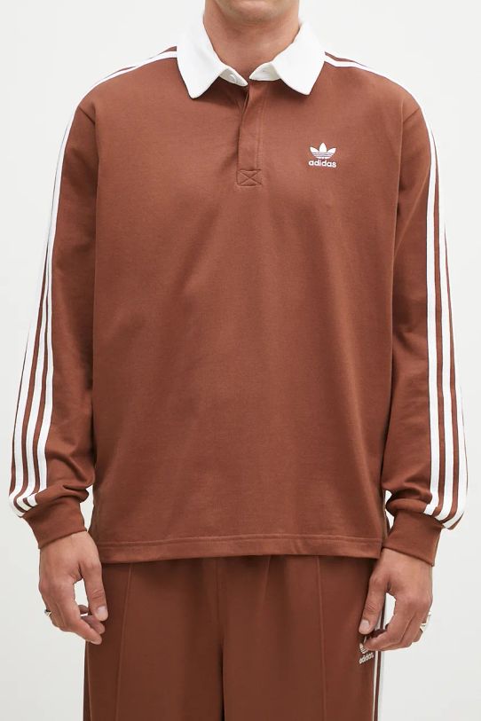 Pamučna majica dugih rukava adidas Originals Rugby Polo smeđa IZ2469