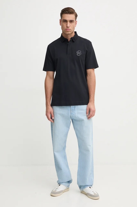 BOSS polo de bumbac 50518753 negru AW24