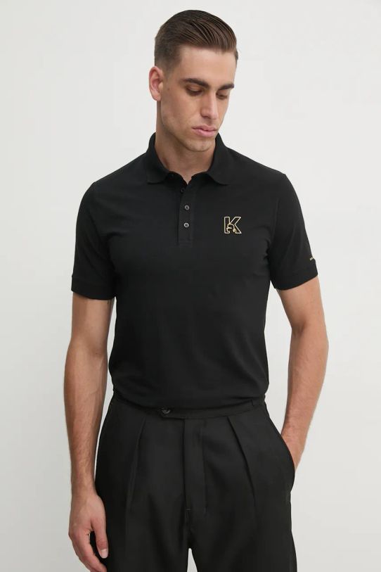 Polo majica Karl Lagerfeld bez uzorka crna 544221.745024