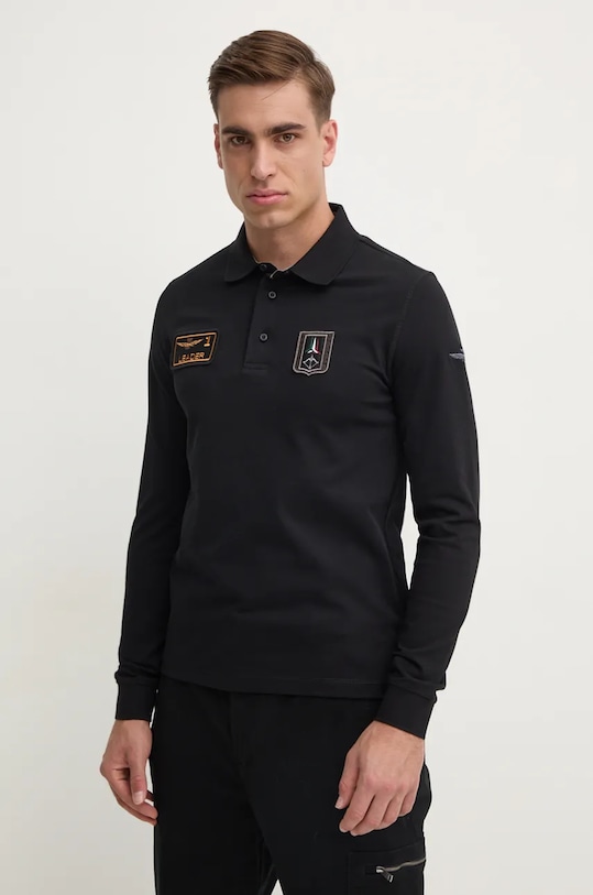 Aeronautica Militare camicia a maniche lunghe applique nero PO1835P192