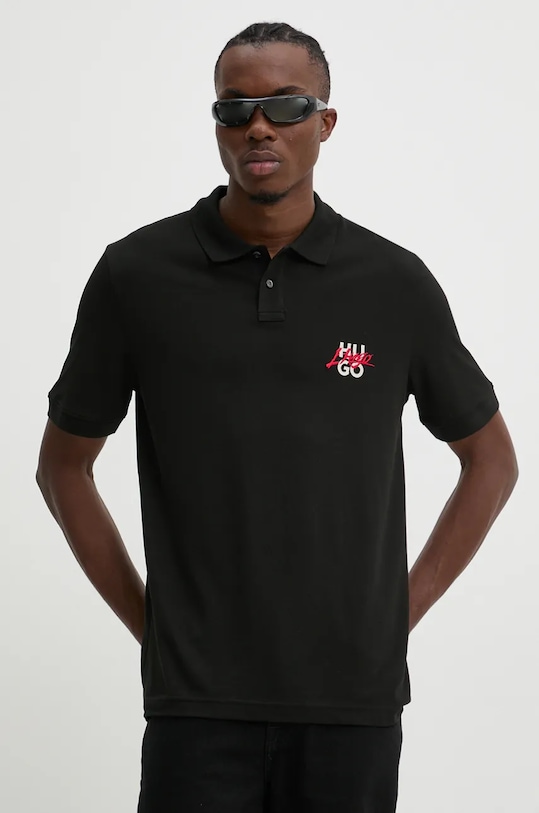 HUGO polo de bumbac print negru 50533657