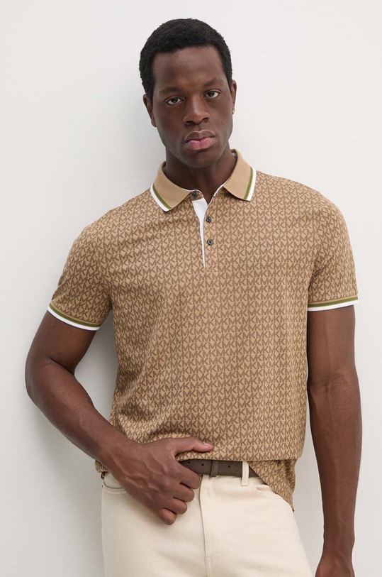 Michael Kors polo bawełniane wzorzyste brązowy CT452AQ5KS