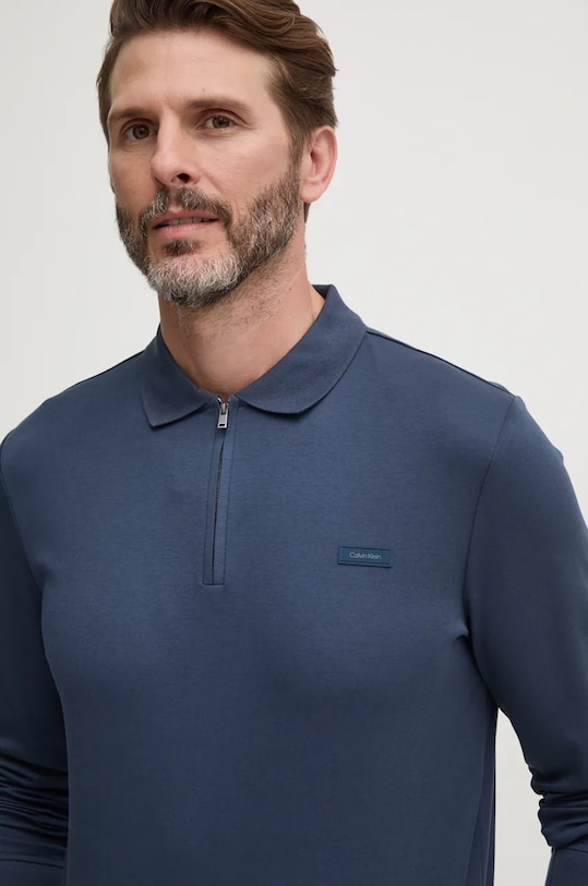 Calvin Klein longsleeve din bumbac uni albastru K10K113586