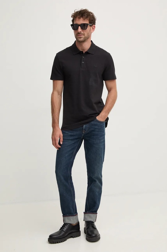 Памучна тениска с яка Calvin Klein Jeans J30J326619 черен AW24