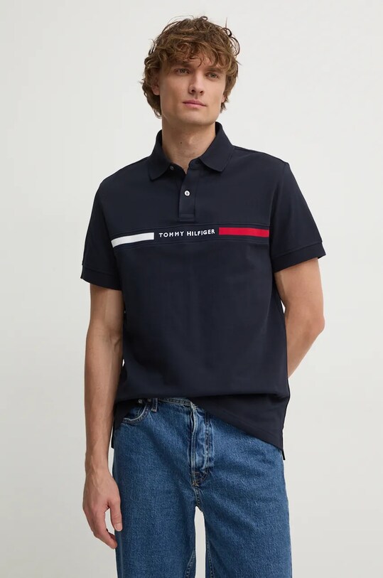 Поло Tommy Hilfiger з еластаном темно-синій MW0MW38130