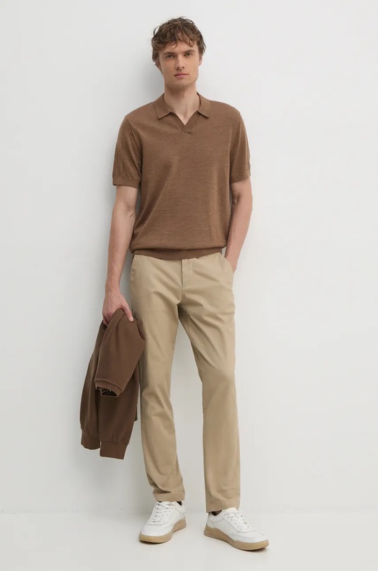 Tommy Hilfiger polo wełniane MW0MW36538 brązowy AW24
