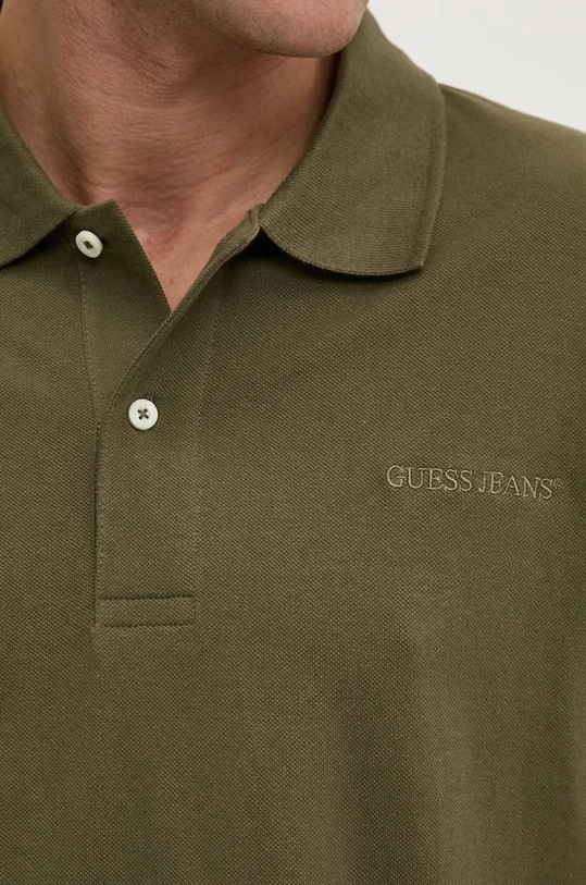 Памучна тениска с яка Guess Jeans M4BP29.KCJV1 зелен