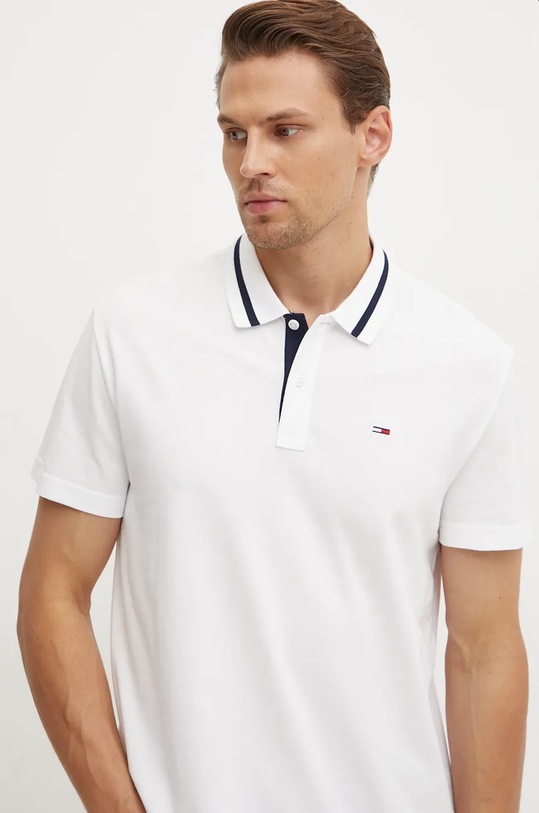 Pamučna polo majica Tommy Jeans Planet friendly bijela DM0DM20443