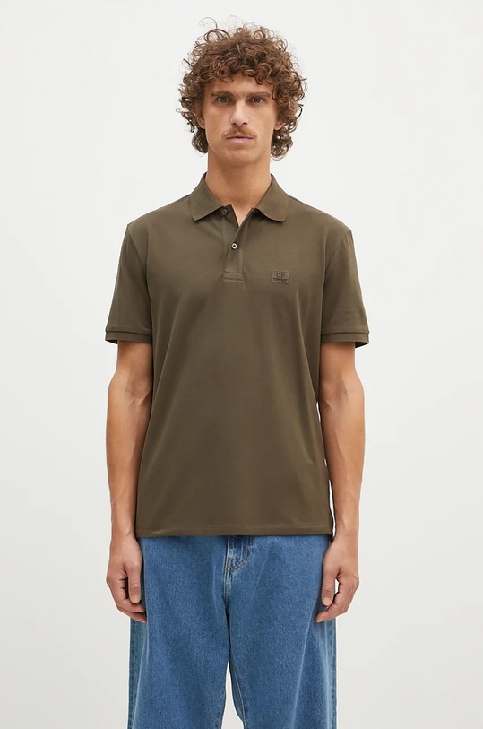 Polo tričko C.P. Company Stretch Piquet Logo Polo regular zelená 17CMPL065A005263W