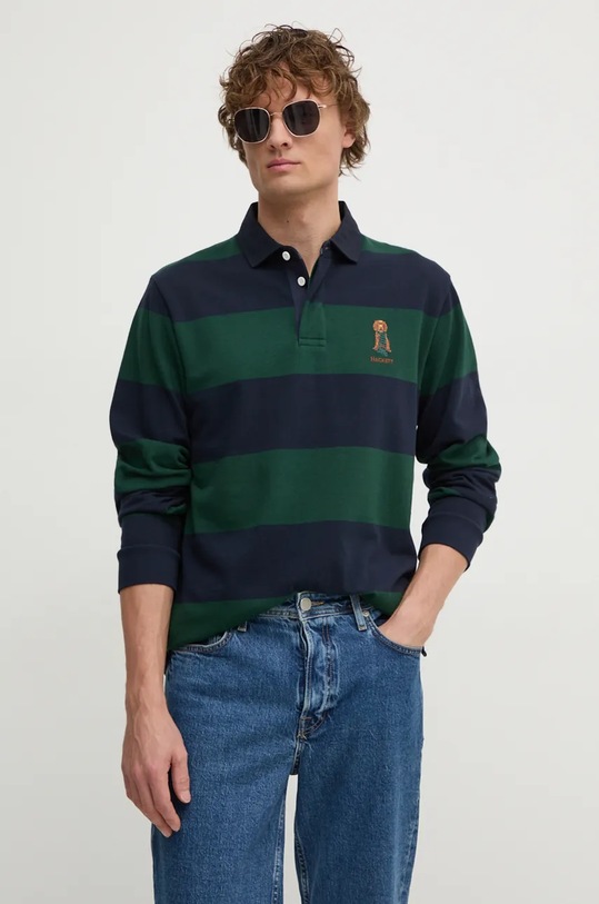 Βαμβακερή μπλούζα με μακριά μανίκια Hackett London εμπριμέ σκούρο μπλε HM570832