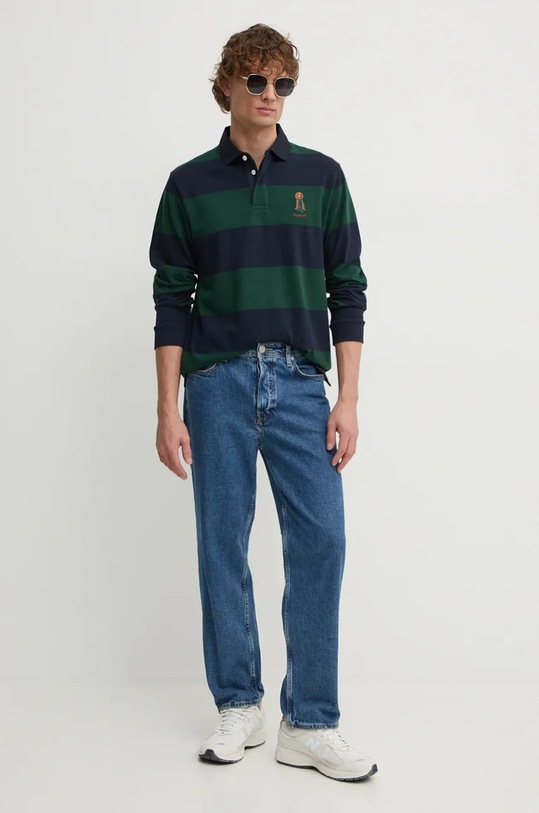 Βαμβακερή μπλούζα με μακριά μανίκια Hackett London HM570832 σκούρο μπλε AW24