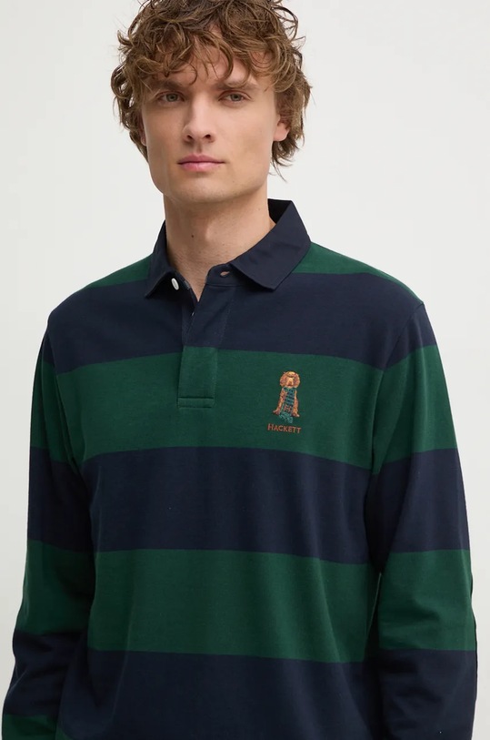 Βαμβακερή μπλούζα με μακριά μανίκια Hackett London σκούρο μπλε HM570832