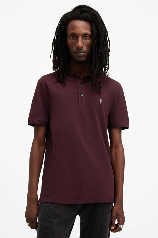 AllSaints polo bawełniane REFORM bordowy M075PB