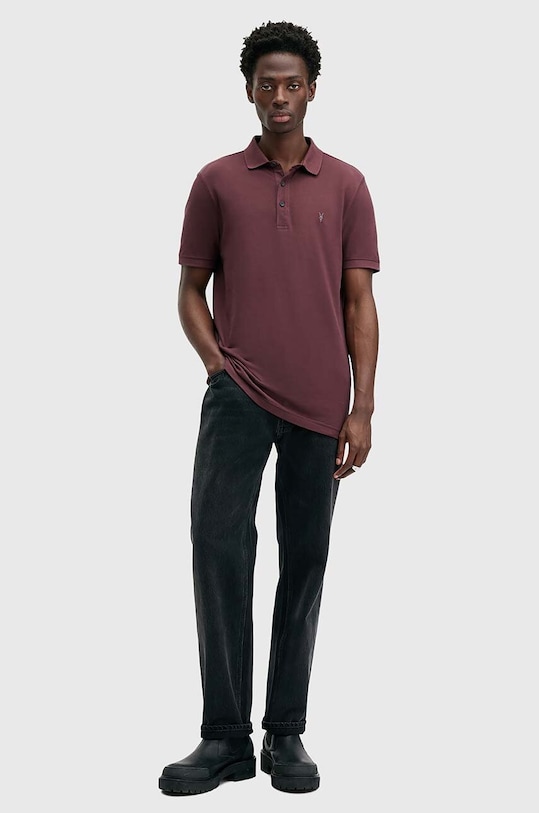 AllSaints polo bawełniane REFORM bordowy M075PB