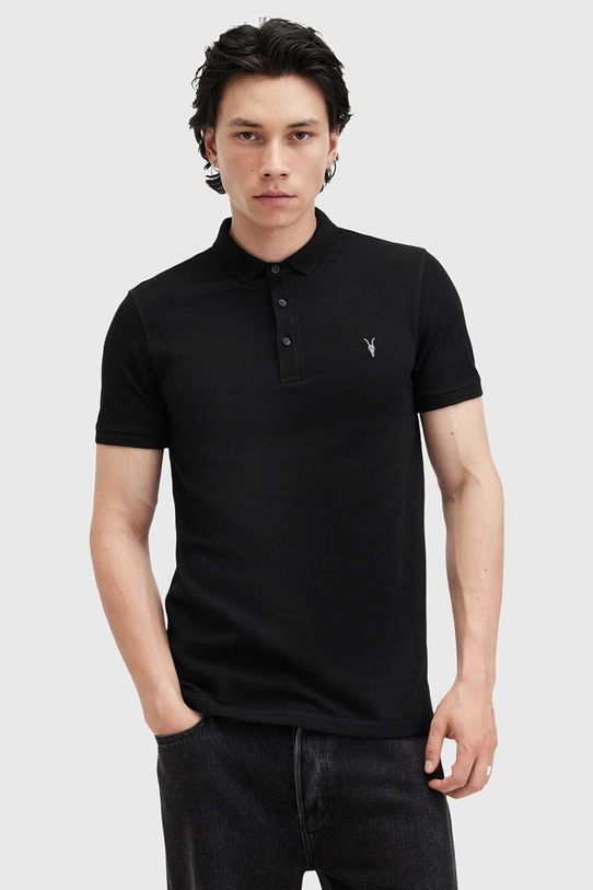 AllSaints polo bawełniane REFORM czarny M075PB
