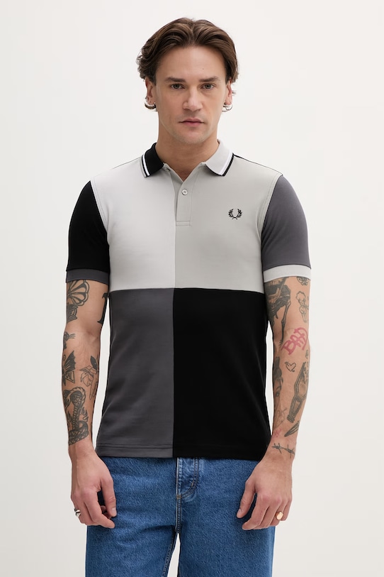 Fred Perry polo bawełniane Beams Grid Design Fp Shirt wzorzyste czarny SM7186.102