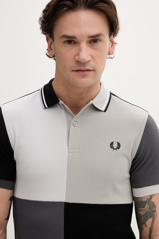 Fred Perry polo bawełniane Beams Grid Design Fp Shirt czarny SM7186.102