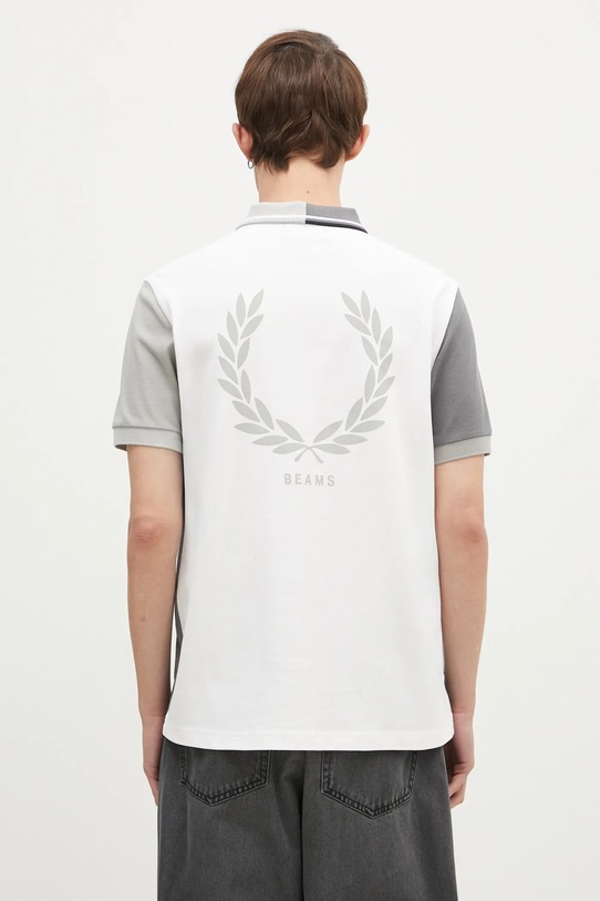 Fred Perry polo bawełniane Beams Grid Design Shirt nadruk szary SM7187.100