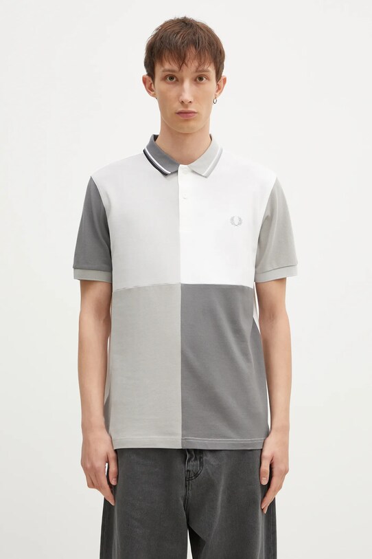 Îmbrăcăminte Fred Perry polo de bumbac Beams Grid Design Shirt SM7187.100 gri