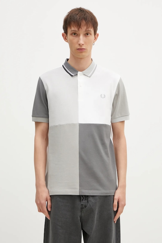 Ρούχα Βαμβακερό μπλουζάκι πόλο Fred Perry Beams Grid Design Shirt SM7187.100 γκρί