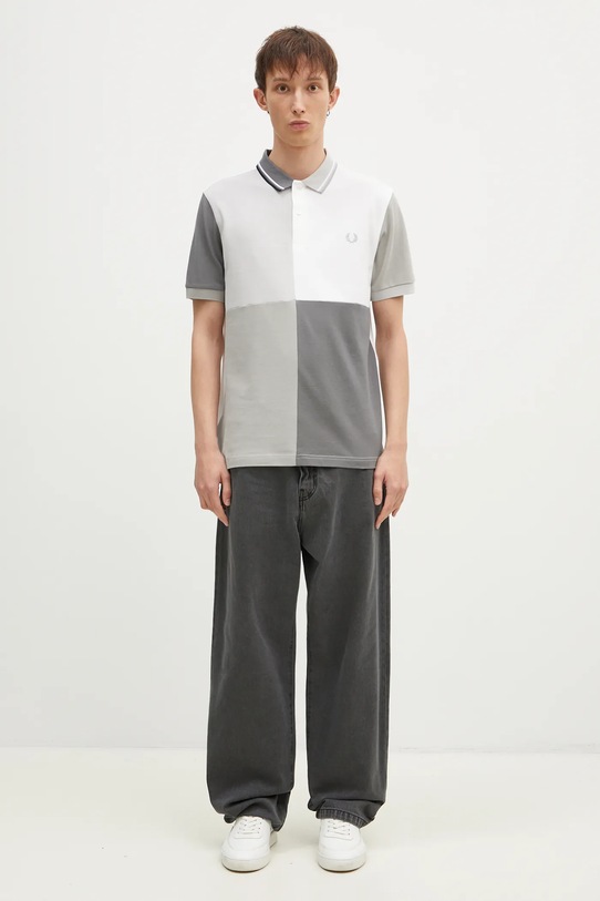 Fred Perry polo bawełniane Beams Grid Design Shirt SM7187.100 szary