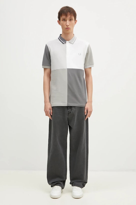 Fred Perry polo bawełniane Beams Grid Design Shirt SM7187.100 szary