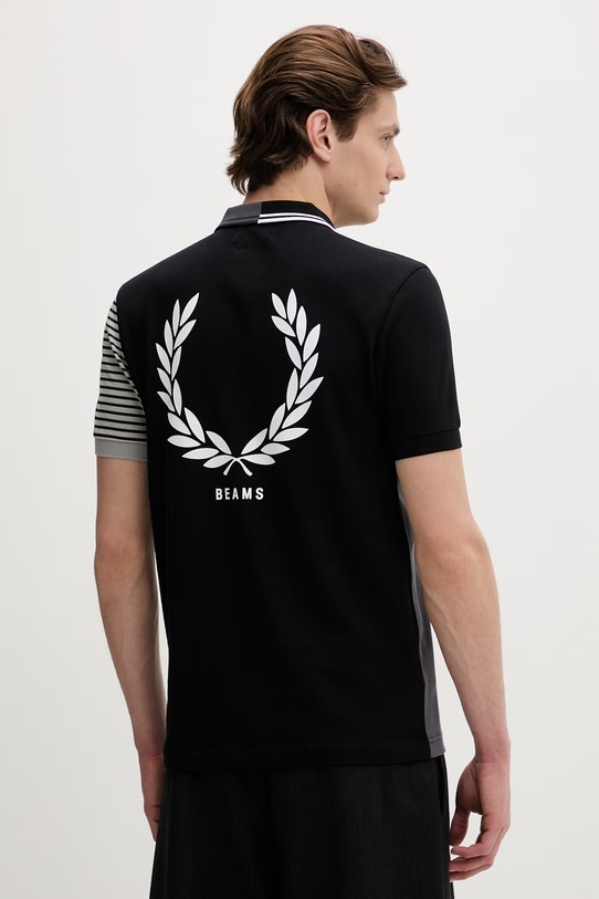 Fred Perry polo bawełniane Beams Striped Panel Shirt wzorzyste czarny SM7188.102