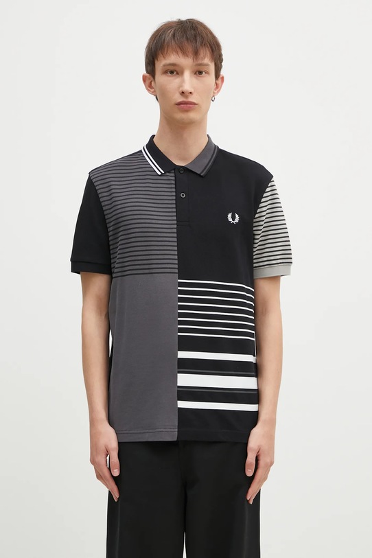 Fred Perry polo bawełniane Beams Striped Panel Shirt wzorzyste czarny SM7188.102