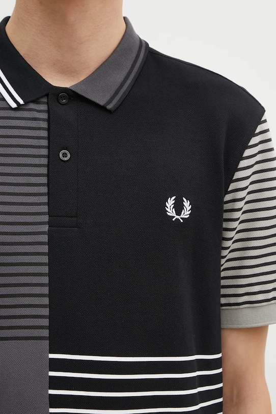 Fred Perry polo bawełniane Beams Striped Panel Shirt czarny SM7188.102