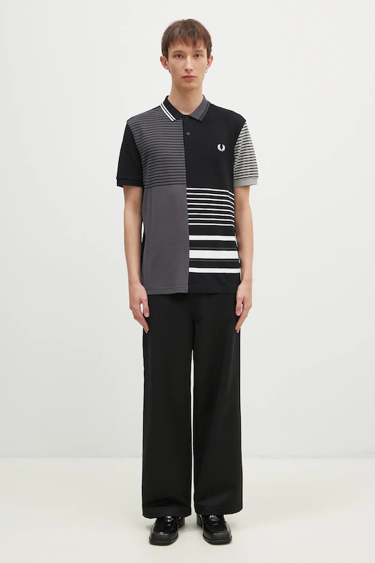 Fred Perry polo bawełniane Beams Striped Panel Shirt SM7188.102 czarny