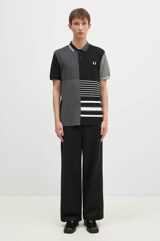 Fred Perry polo bawełniane Beams Striped Panel Shirt SM7188.102 czarny