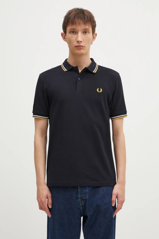 Βαμβακερό μπλουζάκι πόλο Fred Perry The Twin Tipped Shirt κανονικό σκούρο μπλε M3600.W53