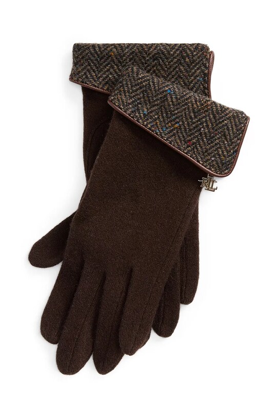 Lauren Ralph Lauren rękawiczki wełniane wełna brązowy 454960115