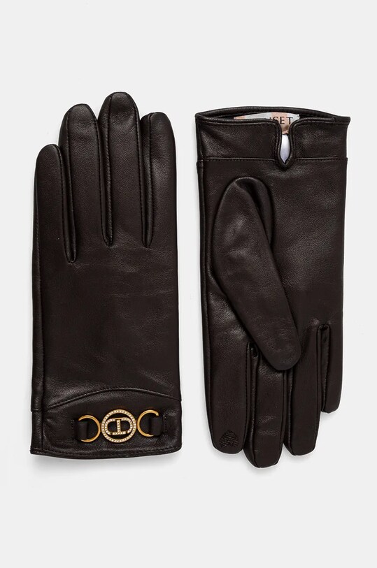 Kožne rukavice Twinset natpis smeđa 242TO5170