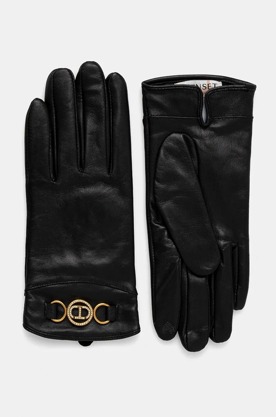 Kožené rukavice Twinset usňová koža čierna 242TO5170