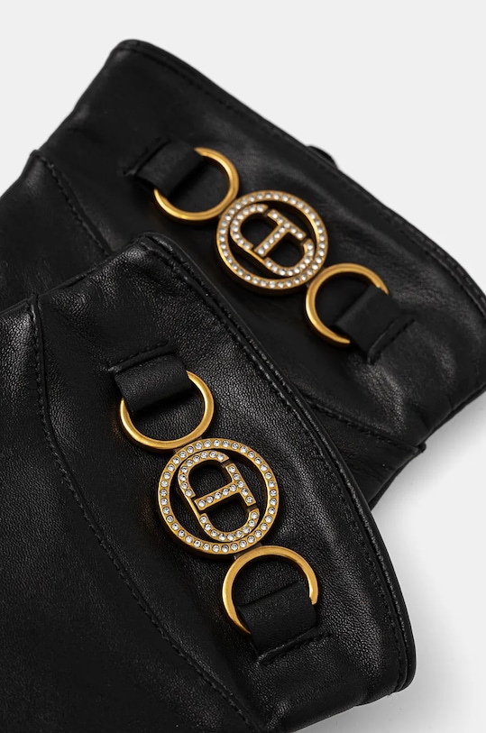 Kožené rukavice Twinset 242TO5170 čierna AW24