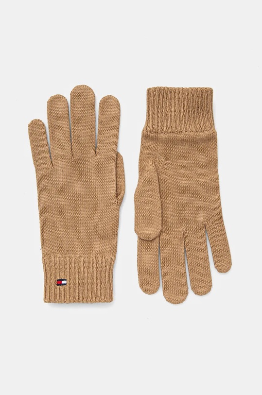 Rukavice s primjesom kašmira Tommy Hilfiger bez uzorka smeđa AW0AW16435