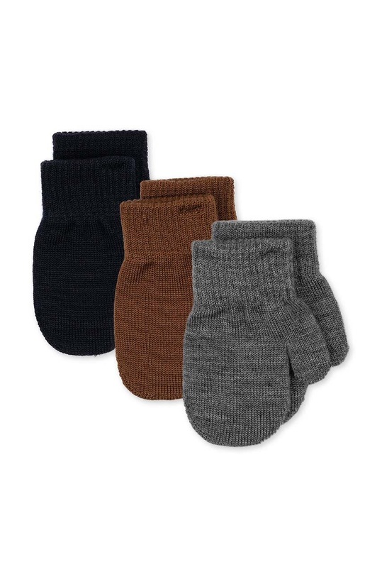 Konges Sløjd rękawiczki z domieszką wełny dziecięce FILLA MITTENS 3-pack z domieszką wełny szary KS101221