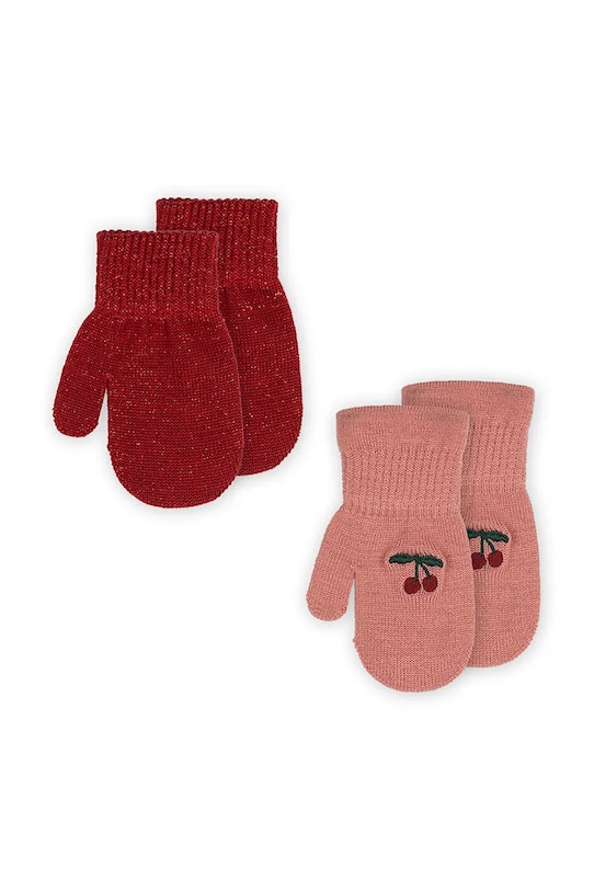 Detské rukavice s prímesou vlny Konges Sløjd 2 PACK FRILL MITTENS 2-pak s prímesou vlny červená KS101873