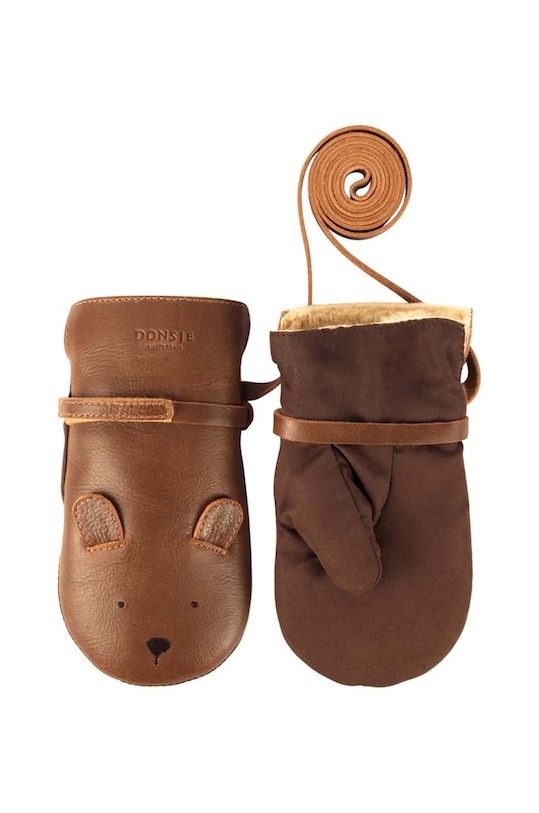 Мальчик Детские кожаные перчатки Donsje Kapi Classic Mittens Bear 6019001. коричневый